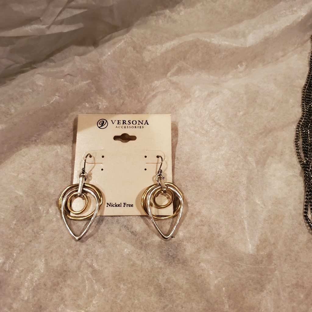 Gold, Silver And Bronze Colored Earrings, Versona, New With Tags